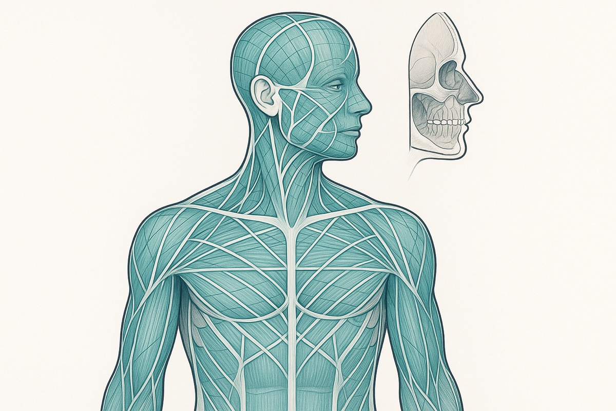 How can fascia release alleviate facial asymmetry?