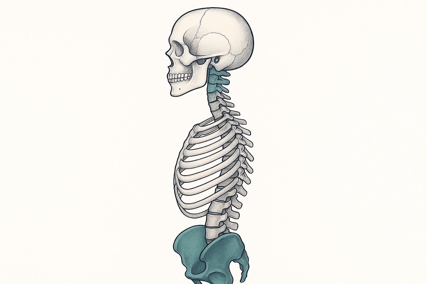 Diagram of the central body axis aligning the cranium, cervical spine, spine and pelvis