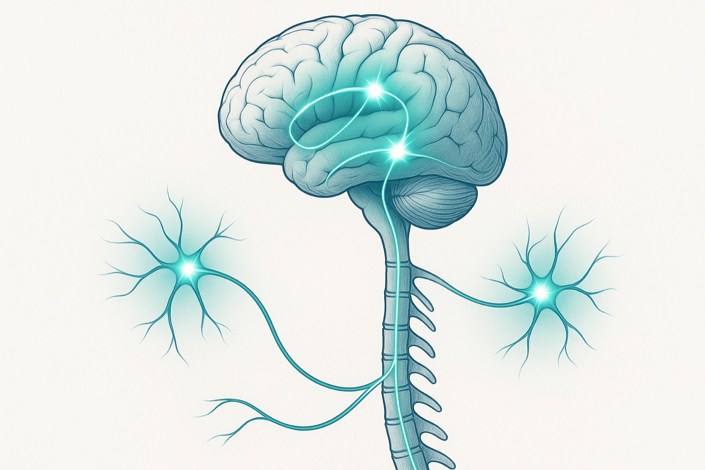 Diagram of central sensitization: amplified pain signalling in the spinal cord and brain